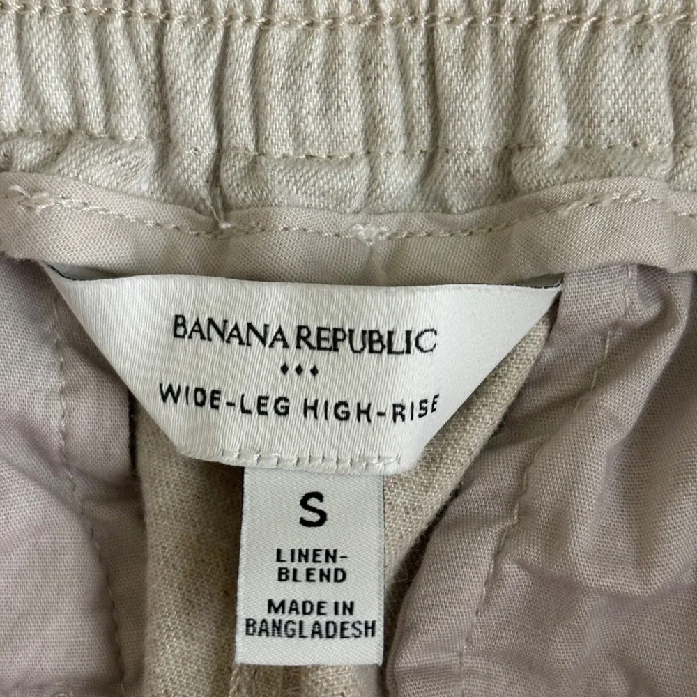Banana Republic Linen Blend Wide Leg High Rise Pants Oatmeal Beige S Coastal